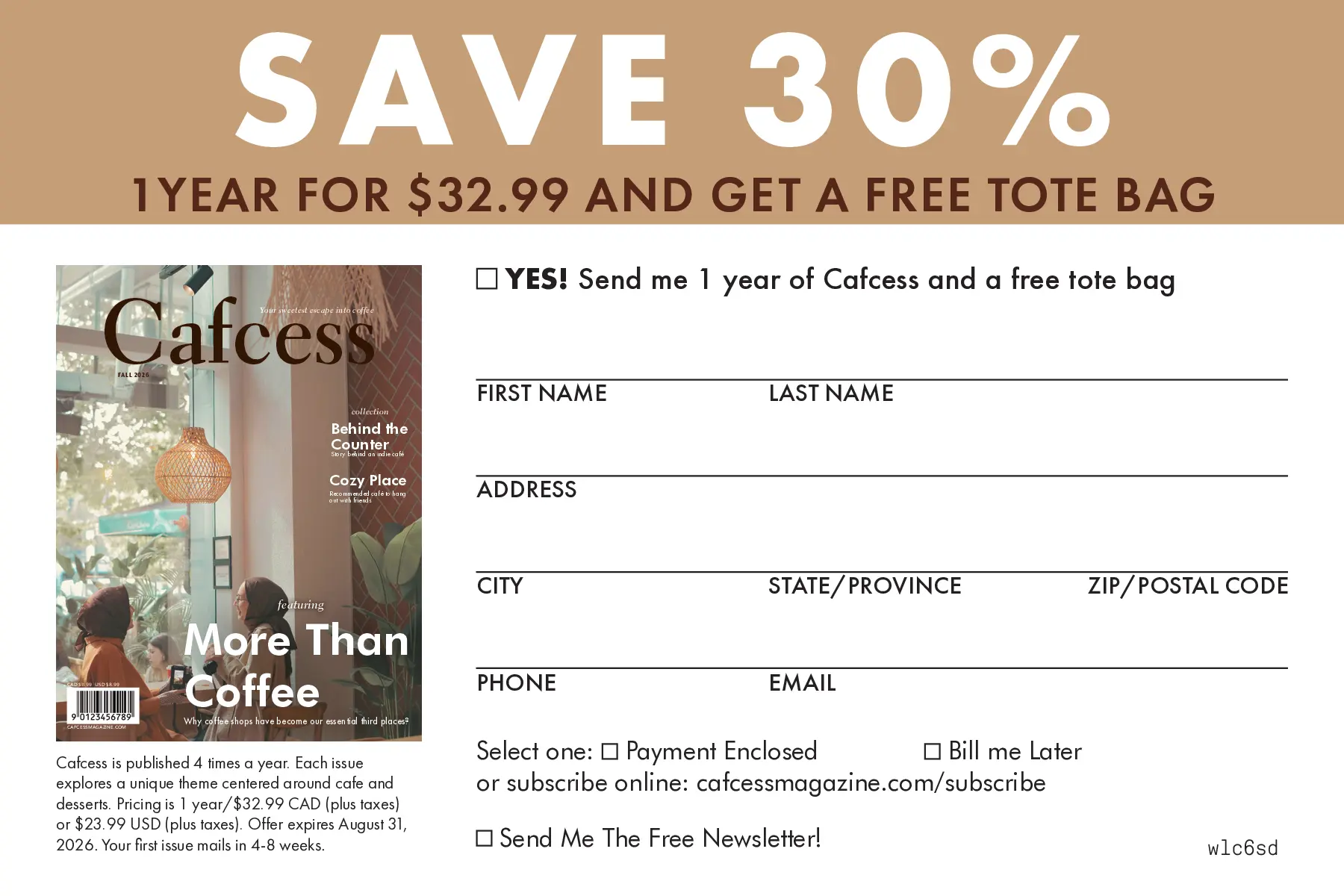 Cafcess subscription card, front