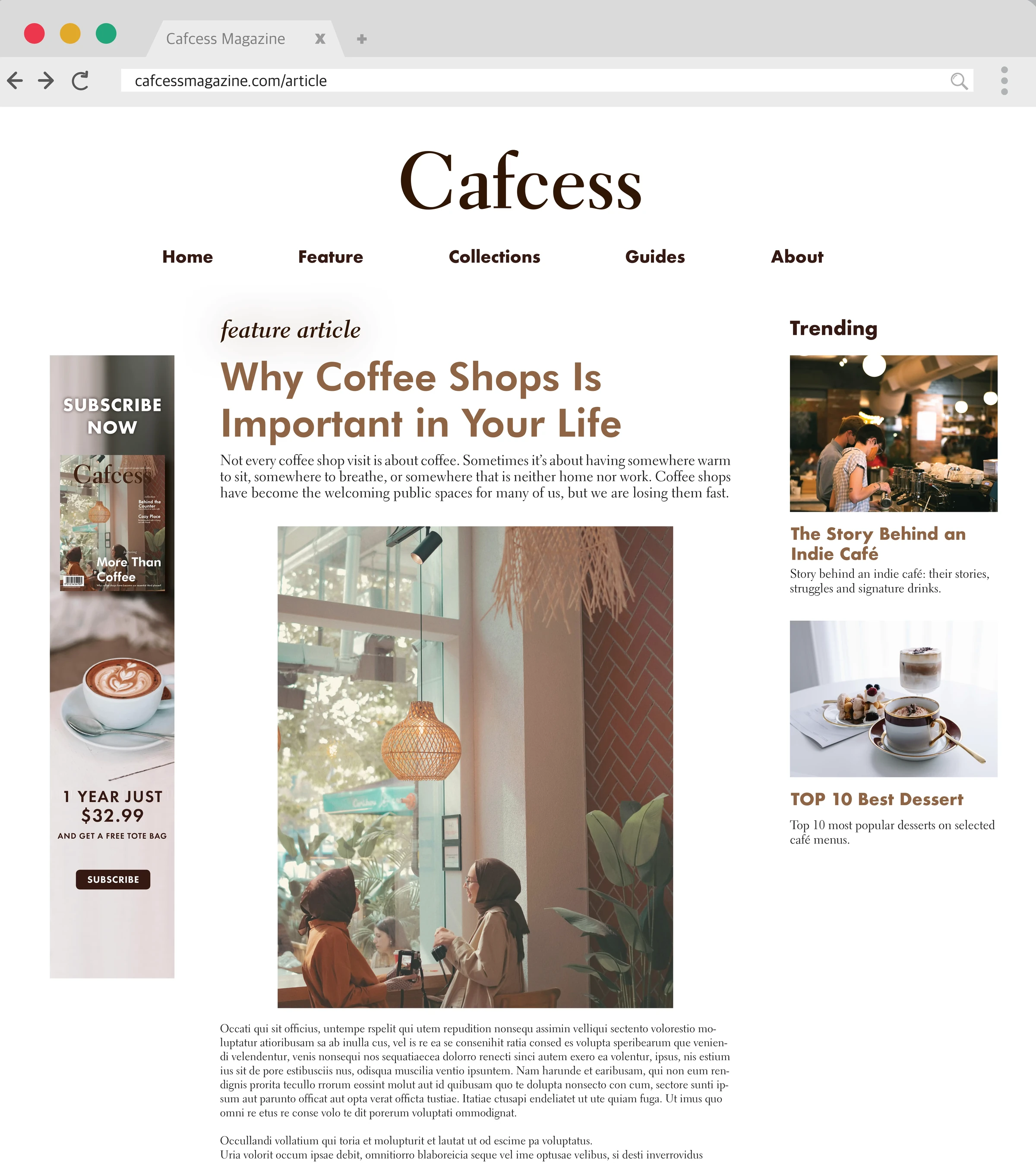 Cafcess magazine website mockup