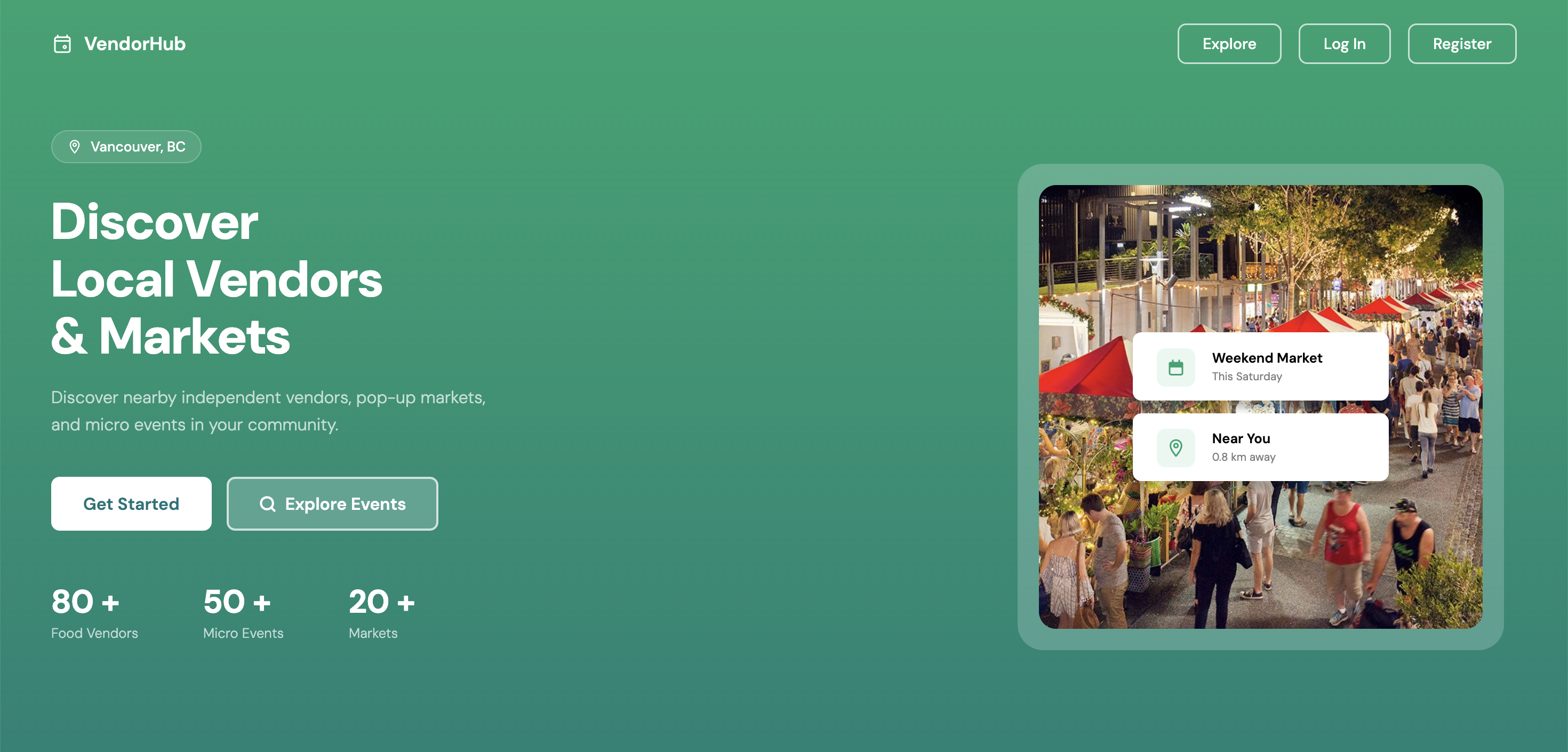 VendorHub home page: Discover local vendors and markets